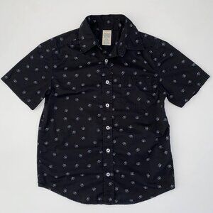 Faded Glory Skull Print Button Up Black Shirt XS
